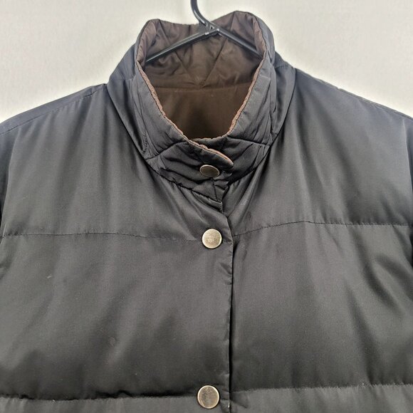 Talbots Petites Large Black Brown Reversible Feather Down Puffer Jacket *Callout - Picture 2 of 9